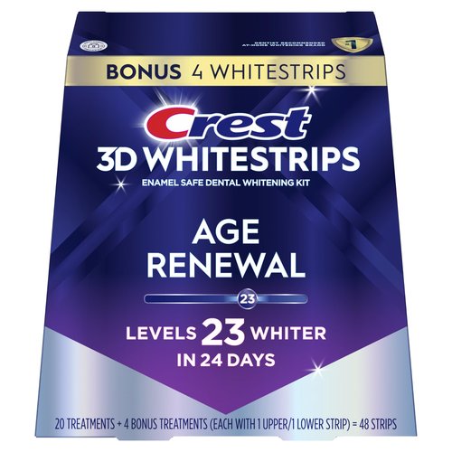 Crest 3D Whitestrips Age Renewal – Teeth Whitening Kit, 24 Treatments (20 + 4 Bonus), Each with 1 Upper/1Lower, 48 Strips – Crest 3DWhite Teeth Whitening Strips