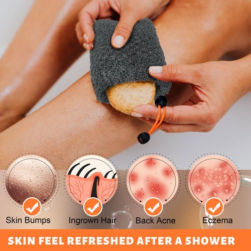 MIG4U Exfoliating Soap Bag for Shower 2 Pieces - Bar Soap Saver Pouch, Bamboo Body Scrubber Exfoliator Pocket in Travel Bathing, Grey, Double Layer