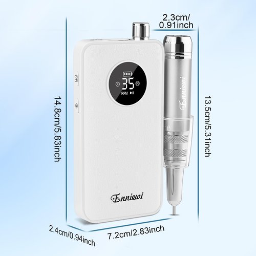 Enniewi Nail Drill Professional 35000RPM, Cordless Electric Nail File Drills para Uñas, Portable Rechargeable E File 7 Bits Manicure Pedicure Kit for Acrylic Nails Gel Remover Salon Home Tools, White