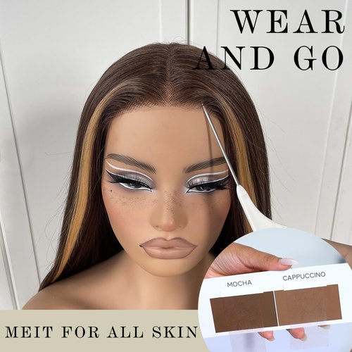 MITIMES 32inch Ombre Lace Front Wig pre plucked, Glueless Highlight Ombre Long Straight Lace Front Wigs Synthetic Highlight HD Lace Front Wig 1B/30/27