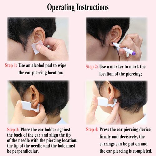 VitaCool Ear Piercing Kit Disposable Ear Cartilage Piercing Gun Kit with Sterile Multi-Sized CZ Studs Easy and Safe Earring Self for Yourself Use at Home (Style G-CZ-2/3/4mm-G)