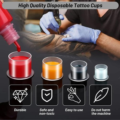 Autdor 1010Pcs Tattoo Practice Skins and Ink Cups Medium with Base Kit - Includes 1000Pcs Pigment Ink Cups 14mm and 10Pcs Blank Tattoo Skin