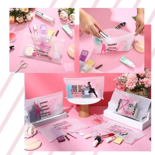 Aliceset 150 Pcs Breast Cancer Awareness Makeup Bags Pink Ribbon Cosmetic Pouches Travel Zipper Toiletry Bag Waterproof Survivor Gifts for Women Public Event Charity Recognition