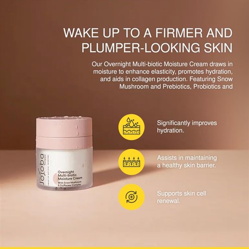 The Jojoba Company Overnight Multi-Biotic Moisture Cream with Snow Mushroom & ProRenew Complex – Hydrating Night Cream for Dry, Sensitive Skin – Nourishing, Lightweight