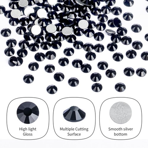 10000PCS Black Rhinestones Bulk, Flat Back Crystal Glass Stone Round Gems,SS20, 4.6-4.8mm