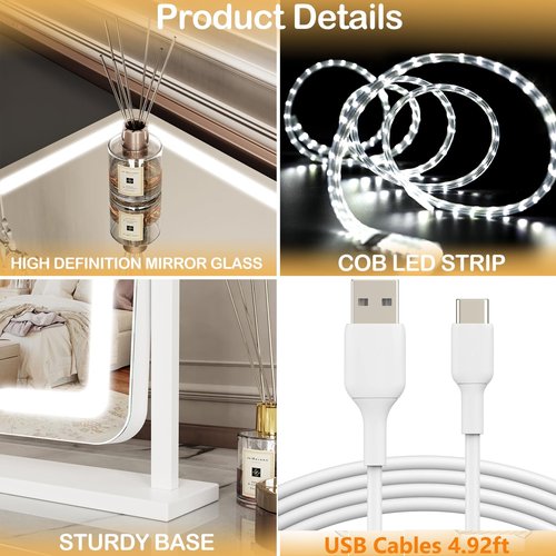 Gvnkvn Arched Makeup Vanity Mirror with Lights 17.2" Large LED Lighted Mirror, Hollywood Make Up Mirror with Lighting, Smart Touch, 360° Rotation, (Gold,Gift Box)