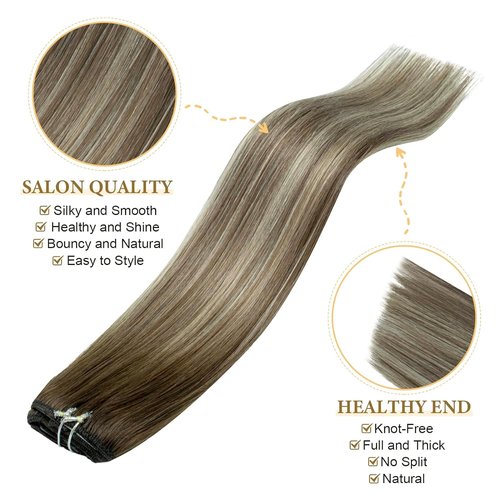 Clip in Human Hair Extensions for Women Balayage Walnut Brown to Ash Brown Mix Light Blonde Ombre Natural Straight Remy Clip ins Real Human Hair Double Weft Clip on Hair Extensions 14 Inch 60G 5 PCS
