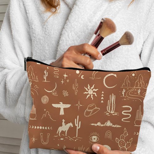 Supwhd Vintage Western Makeup Bag, Cowgirl Gifts for Women, Small Zipper Bag for Purse (PU)