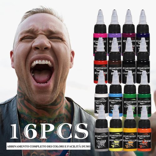 Tattoo Ink Set 16 Colors 1/2 oz (15ml) Professional Pigment Tattoo Supply Kit Ink