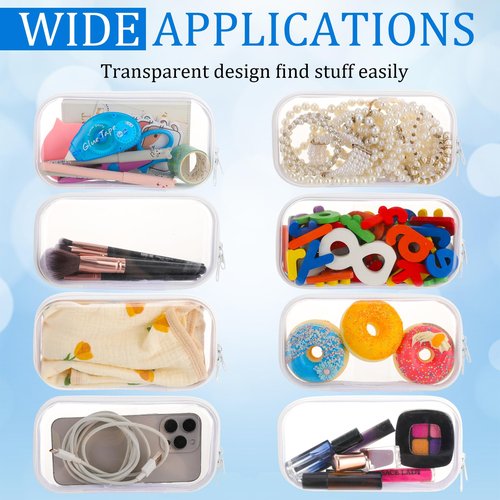 Hokoad 8Pcs Clear Hard Shell Zipper Case, Transparent Hard Plastic Zipper Pouches, Portable Travel Storage Organizer Bins, Hard Plastic Case for Toy Cosmetics Snacks Toiletry (S: 7.8 x 4.3 x 2 Inch)