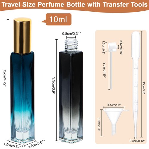 Beomeen 10ML Perfume Travel Refillable Spray Bottles 15Pcs Set, Mini Multicolour Glass Perfume Bottle Empty, Portable Cologne Dispenser Atomizer Sprayer, Square Shaped Travel Size Refill Bottles Kit
