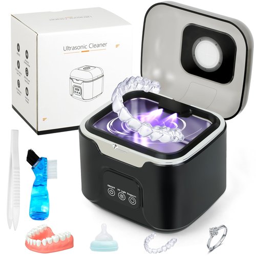 PIGETALE Ultrasonic Retainer Cleaner, 48kHz Sonic Denture Cleaner Machine, 24W Dental Cleaning Pod for Dentures, Night Mouth Guards, Jewelry, Aligner, Braces, 240ML, 3 Cleaning Modes, Digital Timer