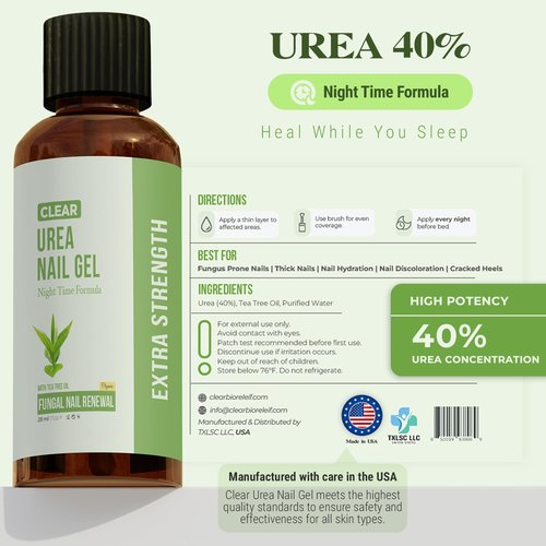 Urea Nail Gel Combo Pack – 50% Urea Daily Treatment & CLEAR 40% Urea Night Gel with Tea Tree Oil – Softens Thick Nails, Repairs Cracked Heels, Whitens Discolored Nails – Quick-Dry – Made in USA
