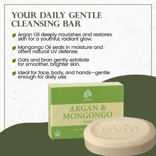 Madina Argan & Mongongo Soap Bar – Hydrating, Deep Moisturizing, Antioxidant, Natural Oils, Gentle Cleanser for Face & Body, For Dry & Sensitive Skin, 6 Pack (3.5 oz Each)