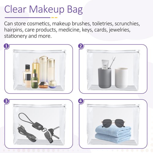 50 Pcs Clear Makeup Bag Travel Toiletry Organizer Zipper Pouches, 9.84 x 7.09 Inches Cosmetic Sorting Bag Waterproof Zipper Organizer, Vacation Swimsuit Bikini Organizer Bags