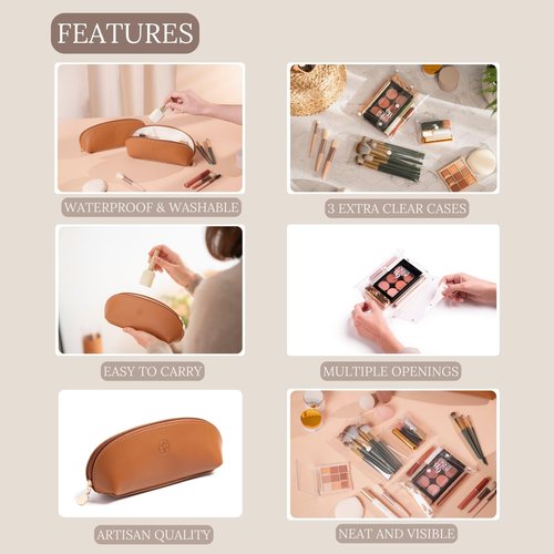 Travel Makeup Bag Organizer, Waterproof Small Makeup Bag for Purse, PU Leather Travel Toiletry Bag for Women, Cosmetic Bag, Makeup Case & PVC Mini Make up Bags, Purse Organizer Pouches (4 Pcs Set)