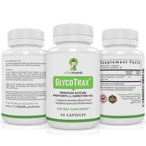 VitaMonk GlycoTrax - High Absorption GPLC Supplement - No Artificial Fillers - GPLC Glycine Propionyl-L-Carnitine Capsules Supplements to Support Healthy Blood Flow - 60 Capsules