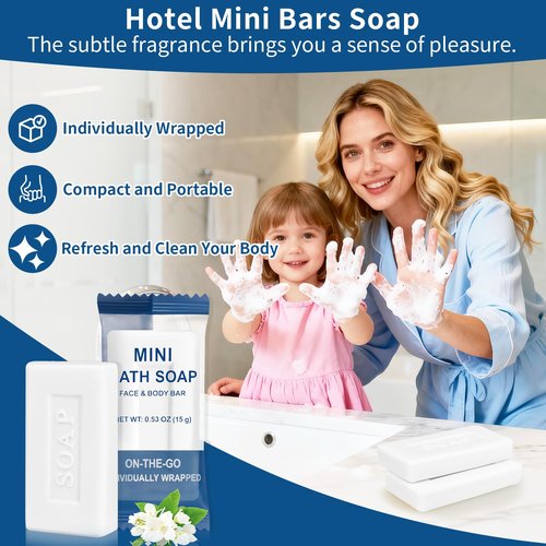 FAOEHN Mini Travel Size Bar Soap in Bulk - Pack of 200,Individually Wrapped 15 g/0.53 oz Disposable Small Hotel Hand Face & Body Soap for Guests,Homeless,Charity,Church,Shelter,Nursing Home (200)