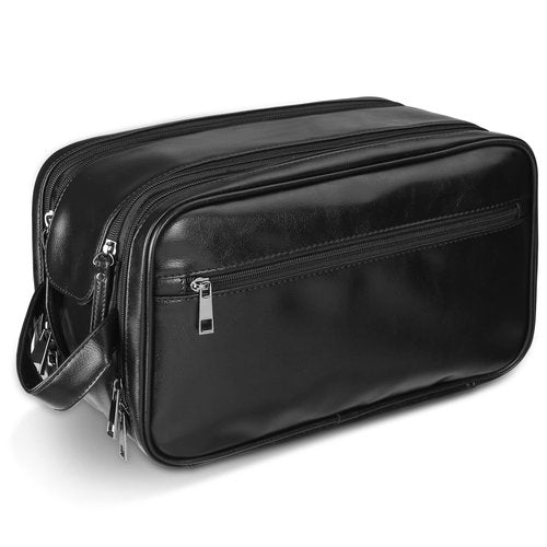 BNSPOCKET Personalized Leather Travel Toiletry Bag for Men, Large Travel Bathroom Shaving Dopp Kit, Large Cosmetic Bag Waterproof
