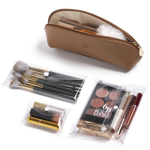 Travel Makeup Bag Organizer, Waterproof Small Makeup Bag for Purse, PU Leather Travel Toiletry Bag for Women, Cosmetic Bag, Makeup Case & PVC Mini Make up Bags, Purse Organizer Pouches (4 Pcs Set)