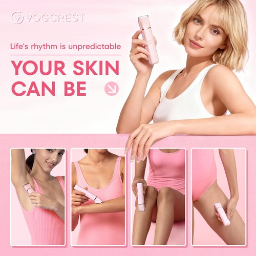 VG VOGCREST Bikini Trimmer for Women: 2-in-1 Painless Body Shaver for Underarm Leg Arm with Length Combs - Portable Travel Friendly Pubic Grooming Kit - Rechargeable Electric Razor with Charging Dock