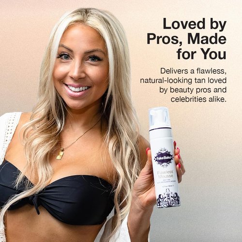Fake Bake Flawless Self Tanning Mousse Streak-Free, Long-Lasting Natural Glow For All Skin Tones Women & Men - Sunless Tanner Includes Mitt For Easy Application, Black Coconut Scent - 6.7 oz