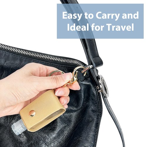 LIOUCBD 10PCS Hand Sanitizer Holders, 30ML Leather Keychain Holder Bottles Cases, Travel Size Empty Squeeze Bottle for Toiletry Shampoo Lotion Soap
