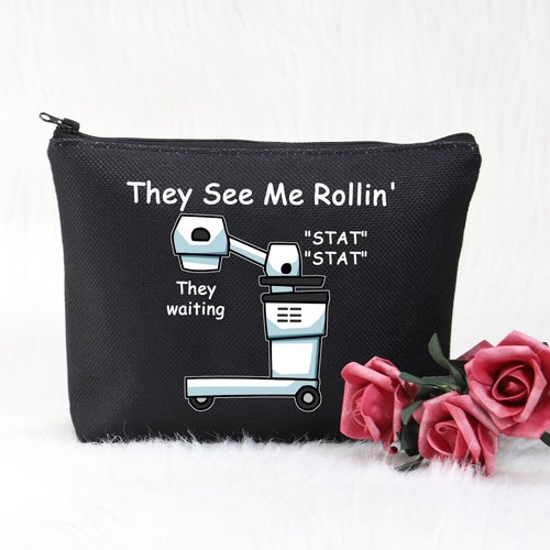 POFULL Xray Tech Gift They See Me Rollin' They waiting Zipper Pouch Makeup Travel Bag Radiologic Technologist Gift (Black They see me Xray Bag)