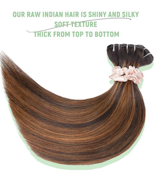 mlip Raw Bundles Human Hair Straight, No Tangle Shedding, Keep Texture Silky Soft After Multiple Washes, 15A Raw Indian Hair Bundles 10 Inches, Brown Highlight Bundles