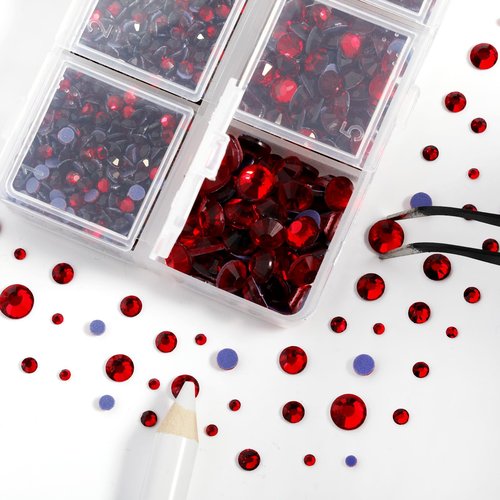 Hotfix Rhinestones 3960pcs, Red Rhinestone for Clothes, Hot Fix Crystals Rhinestones with Tweezers and Wax Pencil Kit,Mixed 5 Sizes, SS6-SS30, Siam