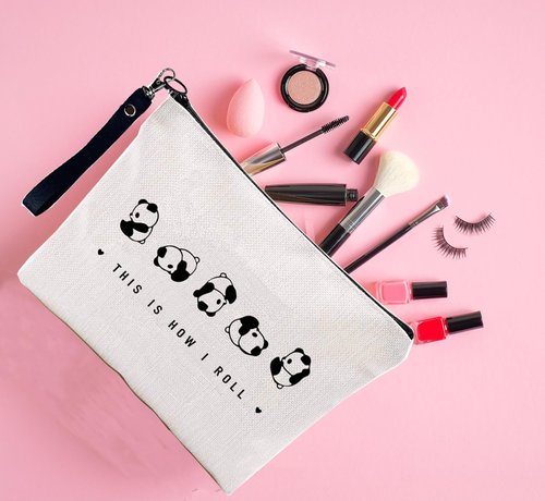 Finpletai Cute Panda Makeup Bag, This is How I Roll Cosmetic Bag, Panda Lover Gifts, Funny Panda Bag for Women Girls Sister Daughter Linen Zipper Travel Toiletry Bag(Roll Panda)