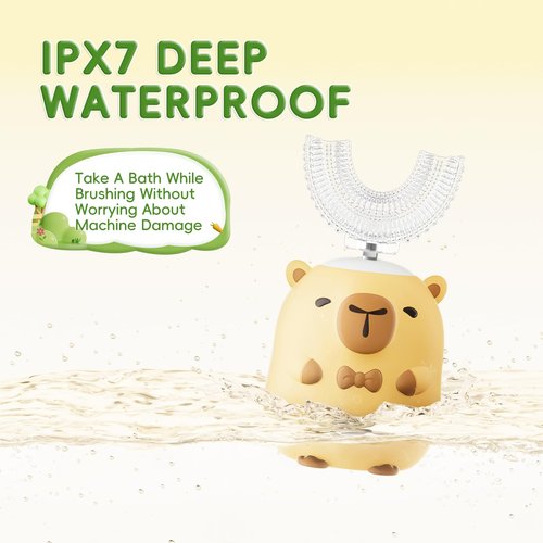 ELOTAME Kids Electric Toothbrush U Shaped - Cartoon Capybara with 6 Brush Heads Full Mouth Degree Cleaning Sonic Toddler Automatic Toothbrush with IPX7 Waterproof (Capybara 2-14 Years)