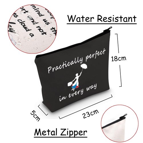 JXGZSO Mary Quote Makeup Bag Zipper Bag Practically Perfect in Every Way Movie Inspired Gift (ractically perfect in every way black)