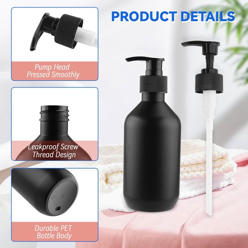 BOSMOIW 3 Pieces 300ML/10OZ Black Matte PET Soap Dispenser,Plastic Shampoo Pump Bottle,Empty Hand Soap Containers,Bathroom Countertop Pump Dispensers for Shampoo,Conditioner,Shower Gel,Massage Oil