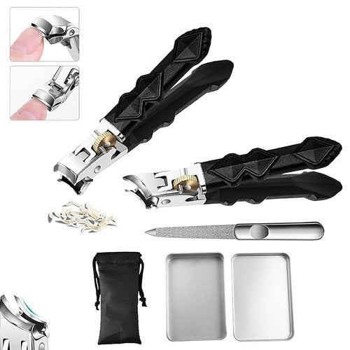Goredny Orthoclip 2025 Upgraded Stainless Steel Nail Clippers，180° Wide-Mouth Bite, Splash-Proof Design，Double Configuration (Oblique & Flat Mouth)