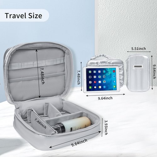 Cuteseason Shiny Puffy Makeup Bag Large Capacity Travel Water-proof Toiletry Bag Drop-proof Digital Product Organizer (Purple, L and M)