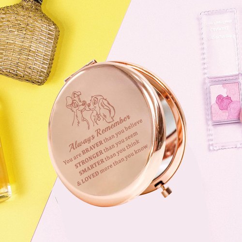 KEYCHIN Lady Dog Pocket Mirror Tramp Dog Fans Gifts You are Braver Stronger Smarter Than You Think Lady Tramp Couple Compact Mirror (Lady Dog-RG)