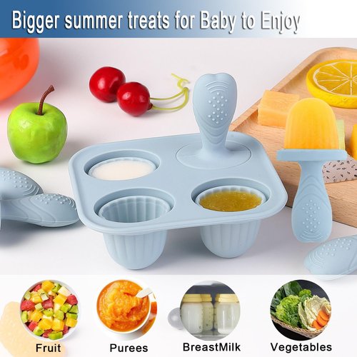 Silicone Popsicle Molds, Mini Breastmilk Popsicle Molds with Sticks, Frozen Breast Milk Teether Popsicle Maker Ice Pop Molds for Infant Feeding Spoon (2Set-Beige)