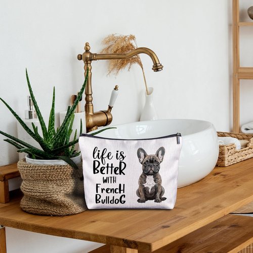 Zomhix French Bulldog Makeup Bag - Cosmetic Bags, Zippered Bag for Women, Frenchie Gifts