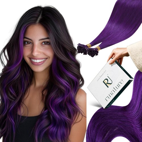 RUNATURE U Tip Hair Extensions Human Hair Purple Hair Extensions 16 Inch 20g 25 Strands Keratin Bonded Colored Hair Extension for Highlights, Soft Remy Hair for Party