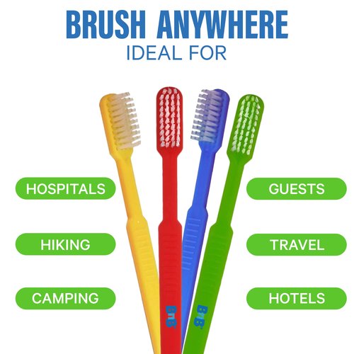 Bottles N Bags 100 Pack Prepasted Disposable Toothbrushes | Pre-Pasted Soft Bristle Tooth Brush Set for Dental Care & Oral Hygiene | Individually Wrapped Pasteb Made in USA (100 Pack)