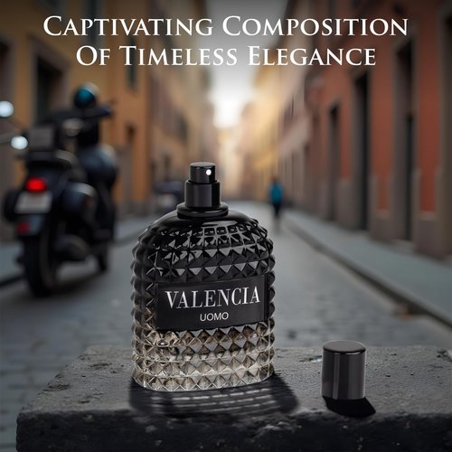 Valencia UOMO for Men Eau De Parfum - Woody Aromatic Fragrance - Floral Twist Blended with a Cool Facet of Mineral Notes & Salt - Edgy yet Masculine Scent - Cologne or Everyday Use - 100ml Bottle