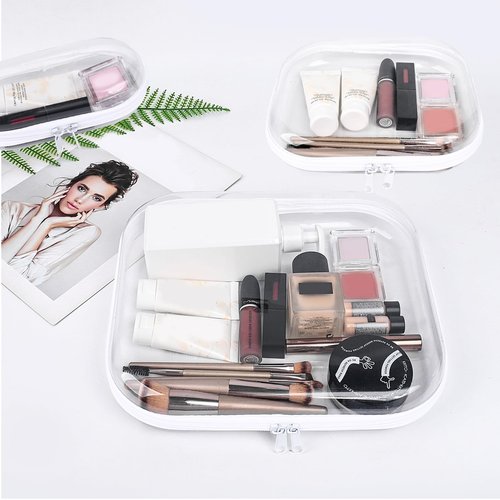 SXS LACONIC Clear Hard Plastic Zipper Case,Transparent Double Zippers Hard Pouch with 3pcs,Portable Travel Organizer Bin for Toy Storage