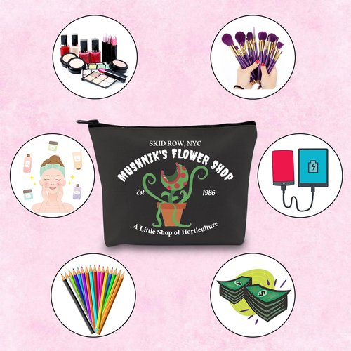 TSOTMO Horror Movie Lover Gift NYC Mushnik’s Shop EST 1986 Scary Movies Inspired Zipper Pouch Makeup Bag (BLK-Flower shop)