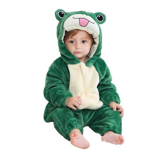 MICHLEY Unisex Baby Boy Girl Hooded Romper Winter Animal Cosplay Jumpsuit Outfits, Green, 6-12months, Size 80