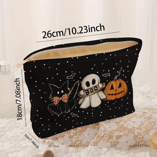 sunaeset cute halloween makeup bag for women, small mini zipper makeup pouch, little kawaii cosmetic bag for purse, halloween accessories gifts for women