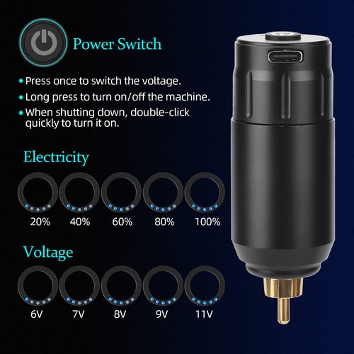 ATOMUS Tattoo Machine Kit Cordless 1300mAh Rechargeable Tattoo Power Supply Set with Rotary Tattoo Pen Machine 20pcs Tattoo Cartridge Needles 5pcs Tattoo Inks RCA Connector