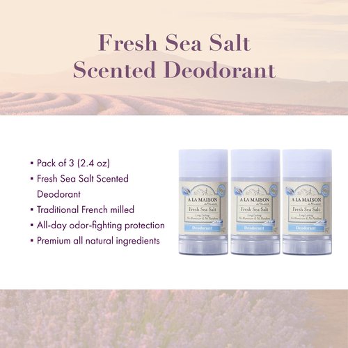 A La Maison Fresh Sea Salt Aluminum Free Deodorant for Women and Men - Natural Deodorant (3 Stick Bulk Pack)