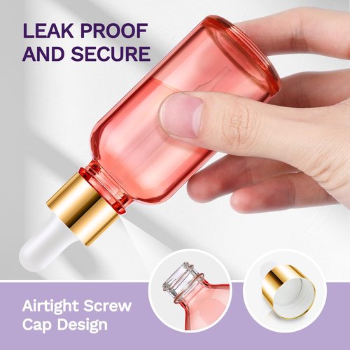 Bumobum 5-Pack Glass Eye Dropper Bottles with Golden Lid - 30ml, Leakproof, Includes 2 Measured Droppers, 1 Funnel, 1 Pipette, 8 Labels