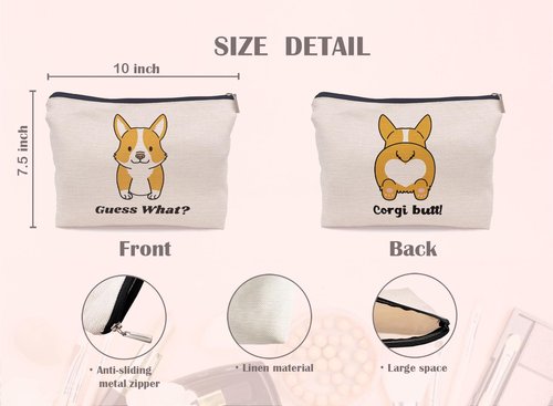 Lacosu Cute Cartoon Corgi Funny Corgi Mom Makeup Bag Make up Cosmetic Bag Small Zipper Pouch, Birthday Gifts for Dog Lovers Corgi Owners Women